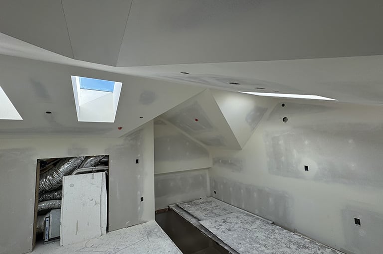 newly completed attic drywall